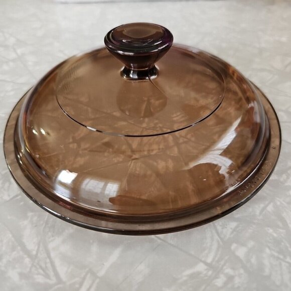 Pyrex Visions & Fireside V-1-C Amber Lid 6.5" small brown round glass top - Picture 6 of 8